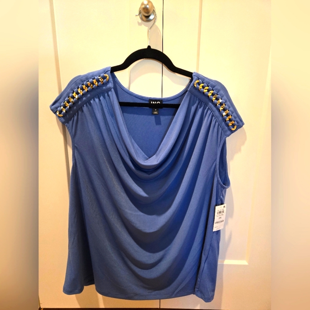 I.N.C. Womens Blouse Top Short Sleeve/Sleeveless Blue Size 2X